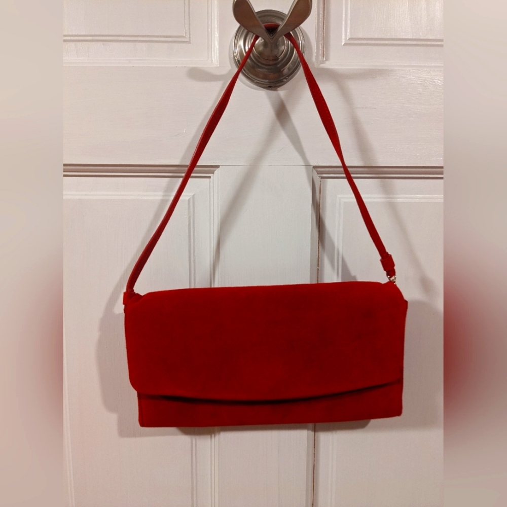 Hobbs London red suede handbag